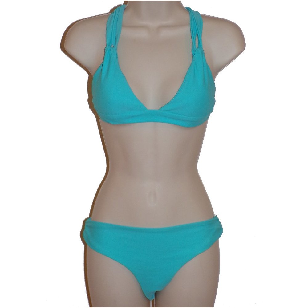 Rebel Sky blue cross back halter bikini cheeky